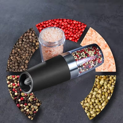 
LumiGrind electric pepper grinder with LED light in matte black — one-touch automatic spice mill — CurlSpike